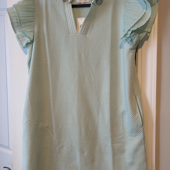 Simply Southern Dresses & Skirts - Simply Southern Mint Embellished Ruffle Neck Shift